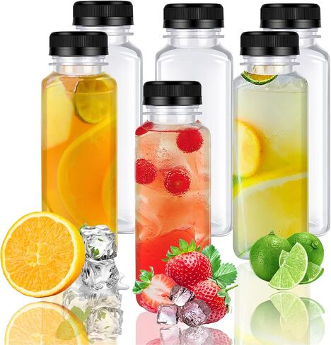 6 Pcs 14 Ounce Plastic Juice Bottle, Bulk Beverage Containers, Drink Containers for Milk, Juice, Drinks Bottle Black Lid in Saudi Arabia