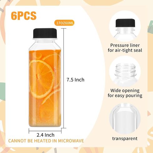 6 Pcs 14 Ounce Plastic Juice Bottle, Bulk Beverage Containers, Drink Containers for Milk, Juice, Drinks Bottle Black Lid in Saudi Arabia