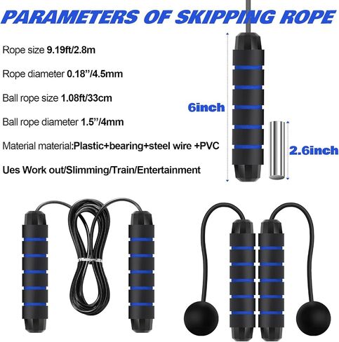 Vinsot 2 in 1 Jump Rope Weighted Cordless Jump Rope with Ball Ropeless Skipping Rope with Adjustable Steel Bearings Soft Foam Handles Rapid Speed Jump Rope for Women Men Kid Fitness Workouts in Saudi Arabia