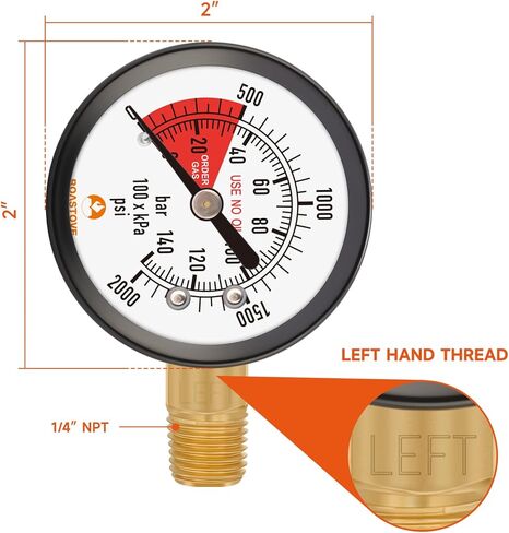 مقياس ضغط Roastove 2 بوصة لمنظم برميل البيرة CO2، مقياس منظم، 0-3000 رطل لكل بوصة مربعة، خيط اليد اليسرى، مع 2 حشوات إغلاق إضافية ومشابك خرطوم in Kuwait