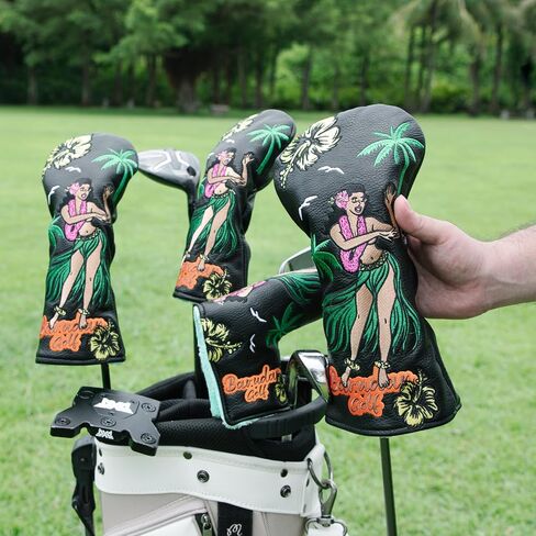 1pc Golf Club Head Cover Driver Headcover 3 Wood Hybrid Rescue Head Cover or 3pcs Golf Headcovers Set 1 3 H, Premium Faux Leather Hawaii Style Fairway Hybrid Headcovers in Saudi Arabia