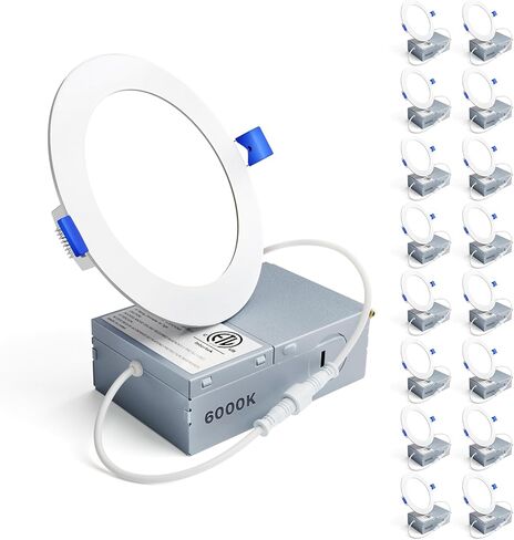 Ensenior 16 Pack 6 Inch LED Recessed Ceiling Light, Dimmable, 2700K-5000K 5CCT, 1050LM 12W 120V, High Brightness Canless Wafer Downlight - ETL&FCC&IC in Saudi Arabia