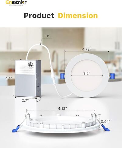 Ensenior 16 Pack 6 Inch LED Recessed Ceiling Light, Dimmable, 2700K-5000K 5CCT, 1050LM 12W 120V, High Brightness Canless Wafer Downlight - ETL&FCC&IC in Saudi Arabia
