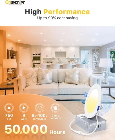 Ensenior 16 Pack 6 Inch LED Recessed Ceiling Light, Dimmable, 2700K-5000K 5CCT, 1050LM 12W 120V, High Brightness Canless Wafer Downlight - ETL&FCC&IC in Saudi Arabia