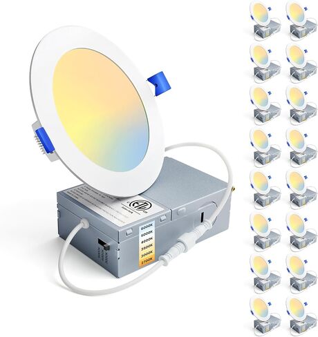Ensenior 16 Pack 6 Inch LED Recessed Ceiling Light, Dimmable, 2700K-5000K 5CCT, 1050LM 12W 120V, High Brightness Canless Wafer Downlight - ETL&FCC&IC in Saudi Arabia