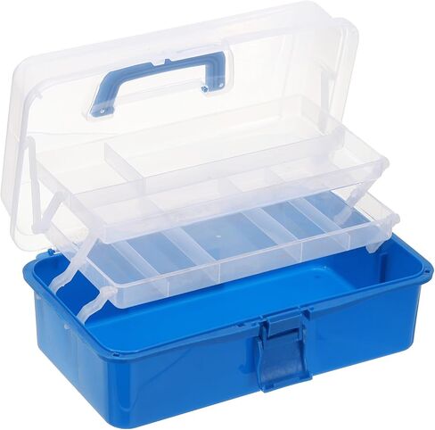 YOKIVE Art Supply Storage Organizer, Art Tool Storage Box 3-Tray Craft Box Art Supplies Organizer with Handle Buckle for Brushes Paints Stamps, Blue in Kuwait