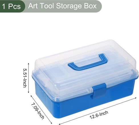 YOKIVE Art Supply Storage Organizer, Art Tool Storage Box 3-Tray Craft Box Art Supplies Organizer with Handle Buckle for Brushes Paints Stamps, Blue in Kuwait