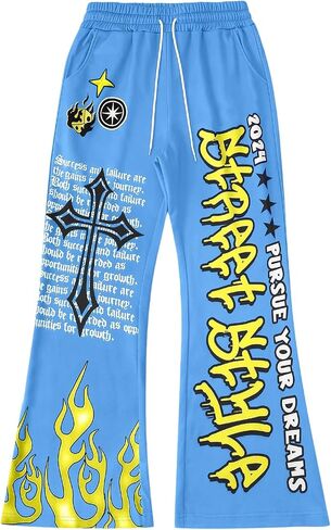 Men's Baggy Flare Sweatpants Y2k Graphic Drawstring Waist Street Jogger Pants with Pocket in Saudi Arabia
