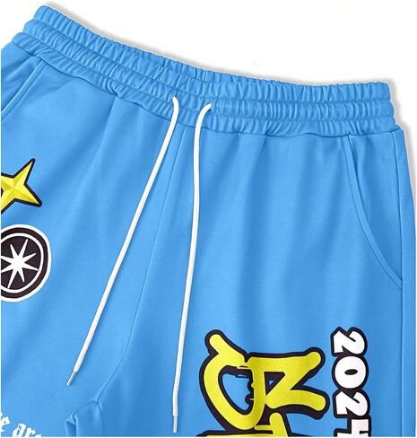 Men's Baggy Flare Sweatpants Y2k Graphic Drawstring Waist Street Jogger Pants with Pocket in Saudi Arabia