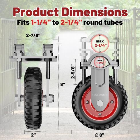 Gate Wheel for Metal Tube Gate with 1-1/4" Thru 2-1/4" OD,8 Inch Gate Caster,Heavy Duty Farm Gate Wheel for Metal Swing Gate Fence Support,550LBS Capacity (Red,1 Pack) in Saudi Arabia