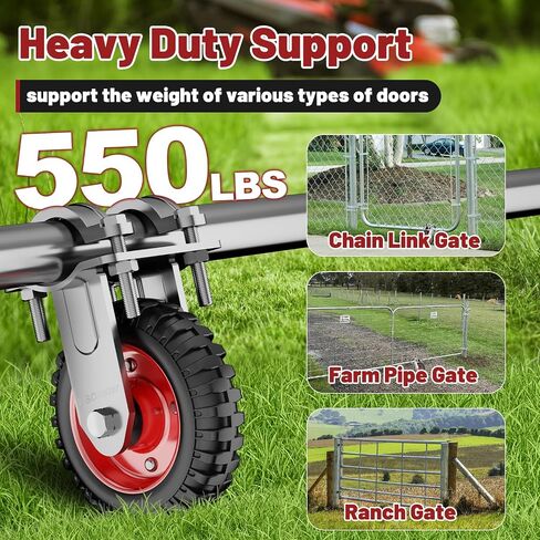 Gate Wheel for Metal Tube Gate with 1-1/4" Thru 2-1/4" OD,8 Inch Gate Caster,Heavy Duty Farm Gate Wheel for Metal Swing Gate Fence Support,550LBS Capacity (Red,1 Pack) in Saudi Arabia