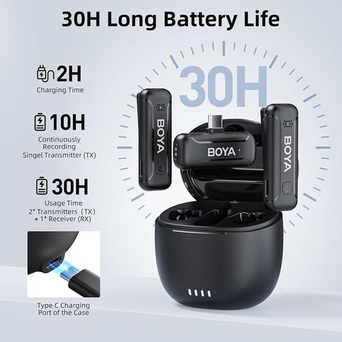 BOYA BY-WM3T-M2 Wireless Lavalier Microphone for Camera, 30H Battery Life with Charging Case, Noise Cancellation, 328ft Range, 3.5mm Camera Microphone for Vlogging Video Recording Interview YouTube in Saudi Arabia