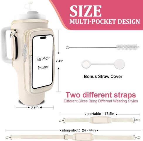 حقيبة حامل ستانلي لـ Stanley 40oz/30oztumbler مع الهاتف مع حزامين قابل للتعديل ، 3 جيوب زجاجة كأس الحاملة كيس وحالة ، إكسسوارات للمشي لمسافات طويلة in Kuwait