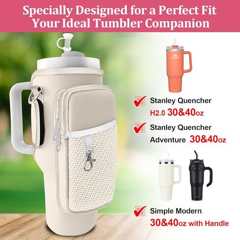 حقيبة حامل ستانلي لـ Stanley 40oz/30oztumbler مع الهاتف مع حزامين قابل للتعديل ، 3 جيوب زجاجة كأس الحاملة كيس وحالة ، إكسسوارات للمشي لمسافات طويلة in Kuwait