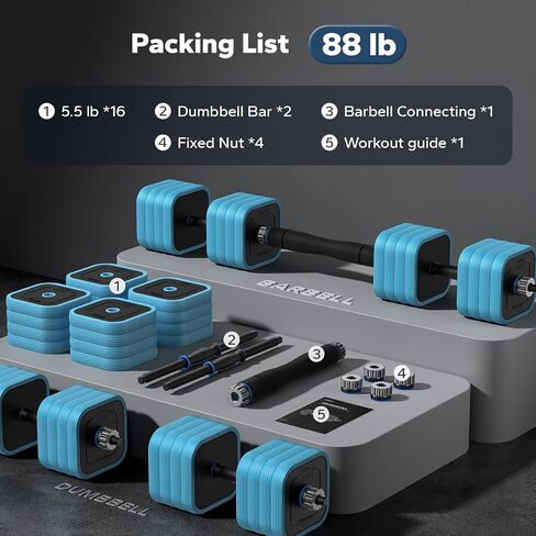 Adjustable Dumbbells Set, MERACH 4 in 1 Hand Weights Dumbbells Set with Connector Used as Dumbbell, Barbell, Push up Stand, Weight Plate, 22/35/44/66/88lbs in Saudi Arabia