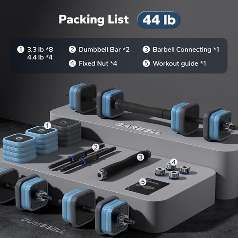 Adjustable Dumbbells Set, MERACH 4 in 1 Hand Weights Dumbbells Set with Connector Used as Dumbbell, Barbell, Push up Stand, Weight Plate, 22/35/44/66/88lbs in Saudi Arabia
