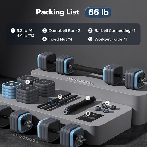Adjustable Dumbbells Set, MERACH 4 in 1 Hand Weights Dumbbells Set with Connector Used as Dumbbell, Barbell, Push up Stand, Weight Plate, 22/35/44/66/88lbs in Saudi Arabia