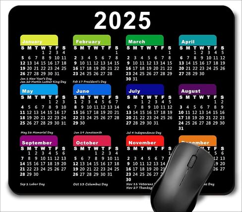 2025 Calendar Mouse Pad, Gaming Rectangle Mousepad for Computer Laptop Non-Slip Rubber Desk Mat,Christmas New Year Office Accessories (9.5 X 7.9 Inch) - Black Colorful in Kuwait