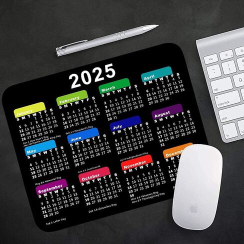 2025 Calendar Mouse Pad, Gaming Rectangle Mousepad for Computer Laptop Non-Slip Rubber Desk Mat,Christmas New Year Office Accessories (9.5 X 7.9 Inch) - Black Colorful in Kuwait