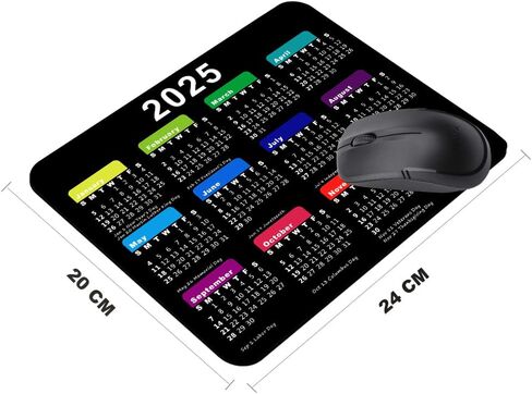 2025 Calendar Mouse Pad, Gaming Rectangle Mousepad for Computer Laptop Non-Slip Rubber Desk Mat,Christmas New Year Office Accessories (9.5 X 7.9 Inch) - Black Colorful in Kuwait