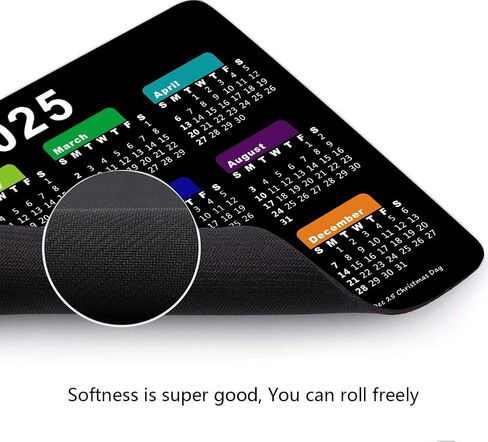 2025 Calendar Mouse Pad, Gaming Rectangle Mousepad for Computer Laptop Non-Slip Rubber Desk Mat,Christmas New Year Office Accessories (9.5 X 7.9 Inch) - Black Colorful in Kuwait