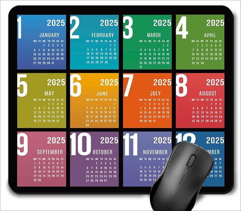 2025 Calendar Mouse Pad, Gaming Rectangle Mousepad for Computer Laptop Non-Slip Rubber Desk Mat,Christmas New Year Office Accessories (9.5 X 7.9 Inch) - Black Colorful in Kuwait