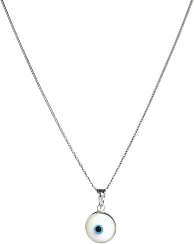 PICK YOUR CHARM - Blue Red or White Evil Eye Protection Charm Pendant on 20 Inch Silver Box Chain Necklace for Men & Women - Evil Eye Jewelry in 925 Sterling Silver in Saudi Arabia