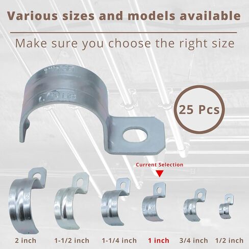 1 Inch Pipe CLamps, Metal U Brackets, 2 Holes Conduit Straps, Rigid Pipe Straps, Secure Mounting for EMT Conduits, Rust Resistant Straps, Zinc-Plated for Reliable Installation(50PCS) in Saudi Arabia