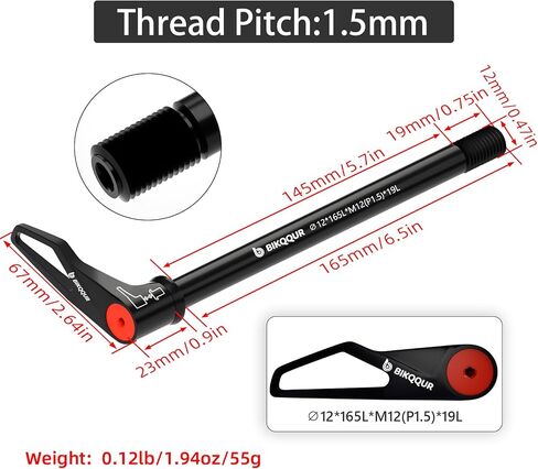 Bicycle Hub Thru Axle Adapter, Aluminum Alloy Bike Thru Axle Boost Forks Quick Release with Adjustable Revolve Handle, Thread Pitch: 1.5mm (Axle Length:12mm x 120mm/ 123mm/ 165mm/ 171mm/ 175mm) in Saudi Arabia