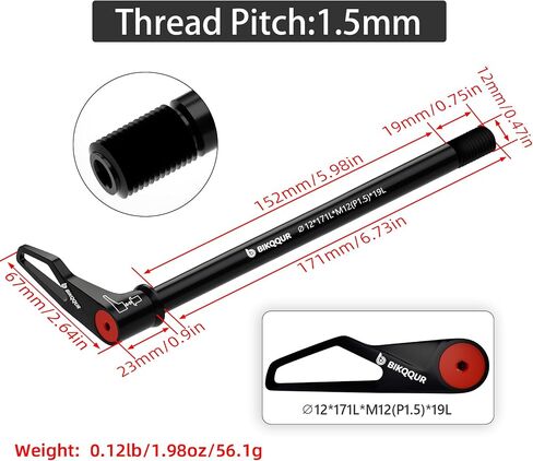 Bicycle Hub Thru Axle Adapter, Aluminum Alloy Bike Thru Axle Boost Forks Quick Release with Adjustable Revolve Handle, Thread Pitch: 1.5mm (Axle Length:12mm x 120mm/ 123mm/ 165mm/ 171mm/ 175mm) in Saudi Arabia