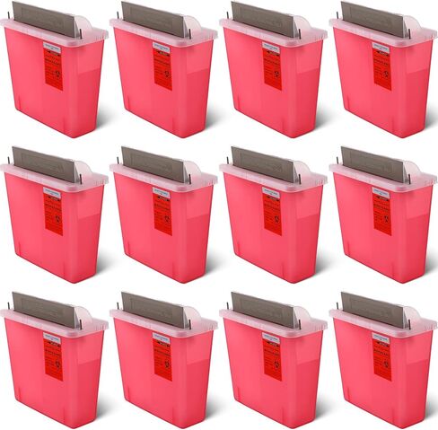 Tanlade 6 Pcs 5 Quart Sharps Container Plastic Touchless Disposal Box with Counter Balance Lid Wall Mounted Sharps Container Trash Bin for Home Office Waste in Kuwait