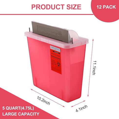 Tanlade 6 Pcs 5 Quart Sharps Container Plastic Touchless Disposal Box with Counter Balance Lid Wall Mounted Sharps Container Trash Bin for Home Office Waste in Kuwait