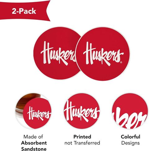 Desert Cactus University of Nebraska Car Coaster Huskers GBR NU Huskers Absorbent Sandstone Car Cup Coasters Set of 2 (Design A) in Saudi Arabia