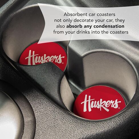 Desert Cactus University of Nebraska Car Coaster Huskers GBR NU Huskers Absorbent Sandstone Car Cup Coasters Set of 2 (Design A) in Saudi Arabia