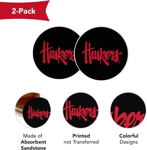 Desert Cactus University of Nebraska Car Coaster Huskers GBR NU Huskers Absorbent Sandstone Car Cup Coasters Set of 2 (Design A) in Saudi Arabia