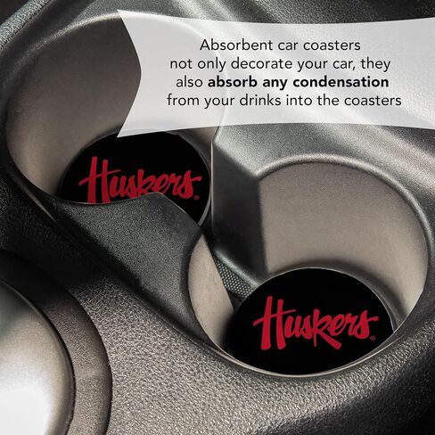 Desert Cactus University of Nebraska Car Coaster Huskers GBR NU Huskers Absorbent Sandstone Car Cup Coasters Set of 2 (Design A) in Saudi Arabia