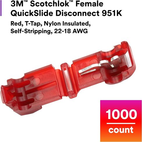 3M Scotchlok Female QuickSlide Disconnect, T-Tap Blue Nylon Insulated, Self-Stripping 952X-Bottle, 18-14 AWG, Bottle of 50 in Saudi Arabia
