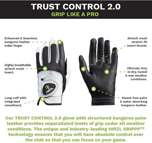 HIRZL Trust Control 2.0 Golf Gloves, All Weather Mens Golf Glove, White/Black, Kangaroo Leather Palm, Cabretta Leather Backhand, Trusted by Pro’s, Sweat Free, Ultimate Grip in Saudi Arabia
