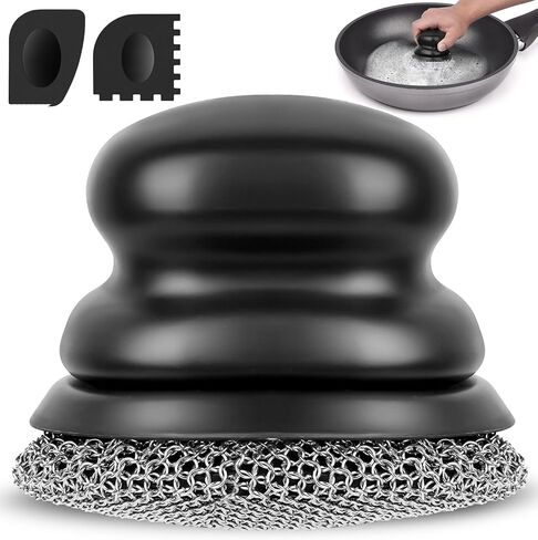 Onewly Cast Iron Scrubber and Scraper, Chain Mail Scrubber Cast Iron for Cleaning Dishes, Stock Pots, Pans, Griddles, Grills, Cast Iron Skillets, Dish Scouring Pads in Kuwait