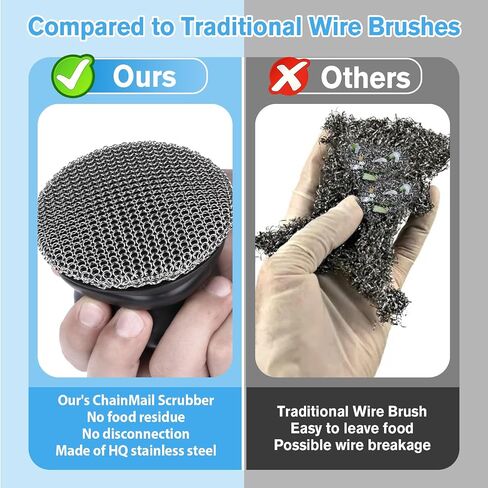 Onewly Cast Iron Scrubber and Scraper, Chain Mail Scrubber Cast Iron for Cleaning Dishes, Stock Pots, Pans, Griddles, Grills, Cast Iron Skillets, Dish Scouring Pads in Kuwait