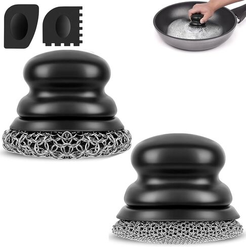 Onewly Cast Iron Scrubber and Scraper, Chain Mail Scrubber Cast Iron for Cleaning Dishes, Stock Pots, Pans, Griddles, Grills, Cast Iron Skillets, Dish Scouring Pads in Kuwait