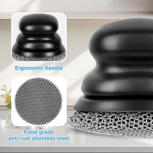 Onewly Cast Iron Scrubber and Scraper, Chain Mail Scrubber Cast Iron for Cleaning Dishes, Stock Pots, Pans, Griddles, Grills, Cast Iron Skillets, Dish Scouring Pads in Kuwait