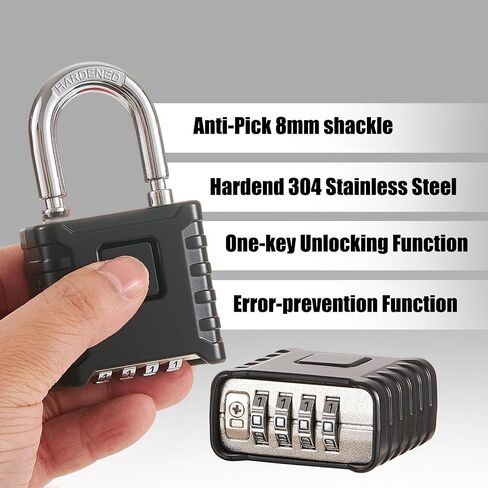 1 Pack disecu Heavy Duty 4 Digit Combination Lock, One Touch Unlocking, Anti-Error Feature, High Security Waterproof Large Outdoor Padlock for School Gym Locker, Fence, Gate, Storage Unit (Grey) in Saudi Arabia