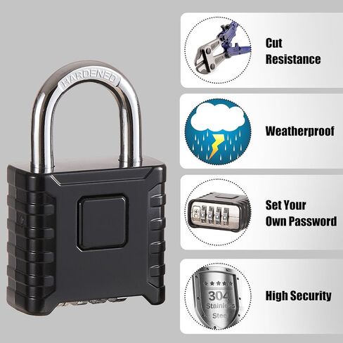1 Pack disecu Heavy Duty 4 Digit Combination Lock, One Touch Unlocking, Anti-Error Feature, High Security Waterproof Large Outdoor Padlock for School Gym Locker, Fence, Gate, Storage Unit (Grey) in Saudi Arabia