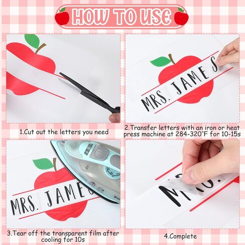 Glenmal 10 Sheets DTF Transfers Teacher Iron on Heat Transfers Custom Teacher Name Letters Stickers Iron on Decals for Teacher Appreciation Tote Bag Backpack Gift Clothing Hats DIY Crafts in Kuwait