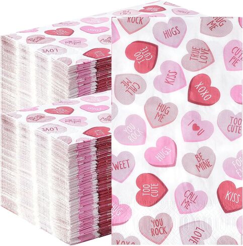 100Pcs Valentine’s Day Paper Napkins, Pink Disposable Love Heart Napkins, Valentines Decorative Paper Guest Towels for Valentines Day Wedding Engagement Anniversary Home Bathroom Party Supplies in Saudi Arabia