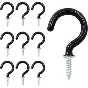 50 Pack Vinyl Coated Ceiling Hooks, 1-1/4 Inch Screw-in Hooks Hanging Plants & Flower Baskets, Multi-Function Mug Hooks Wall Hooks Garage Hooks Cup Hooks Wind Chimes Hooks for Indoors Outdoors - White