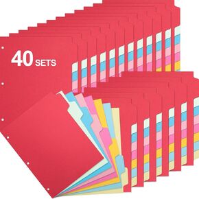 Fulmoon 320 Pieces 3 Ring Binder Dividers with Tabs 40 Sets 8 Tab Dividers for 3 Ring Binders Letter Size 3 Hole(White)