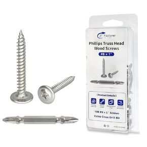 #8 x 1 Inch Phillips Truss Head Wood Screws Stainless Steel 410, Self-Tapping Metal Screws for Quick Installation, 100 PCS