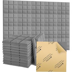 48 Pack Acoustic Insulation Panels 2" X 12" X 12" Self-Adhesive Mushroom Acoustic Foam Panels High Density Sound Proofing Padding Recording Studio Foam Absorber-Gray